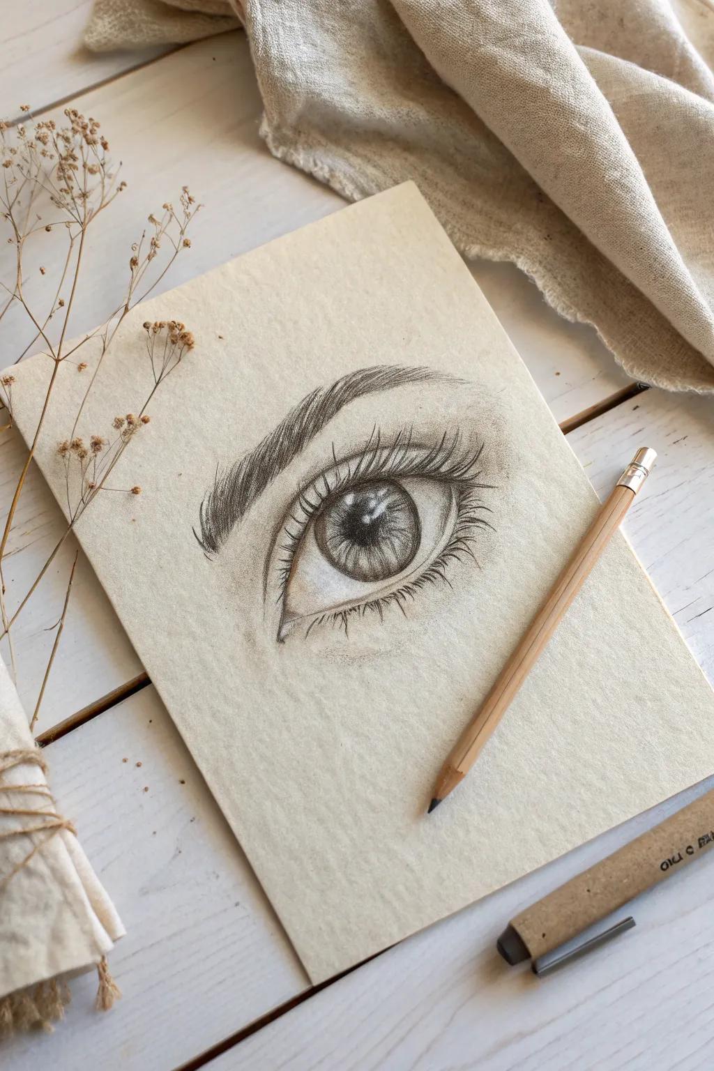 Dive into the art of drawing with this captivating eye sketch, where every detail tells a story.
