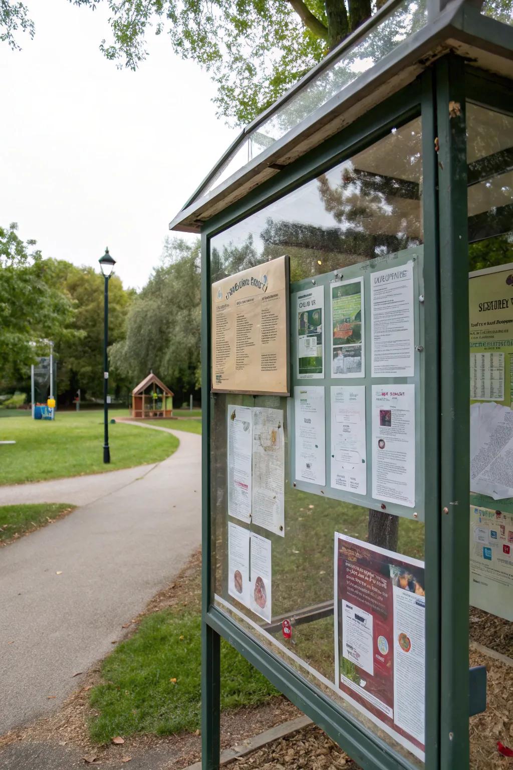 A weatherproof bulletin board keeping community updates safe from the elements.