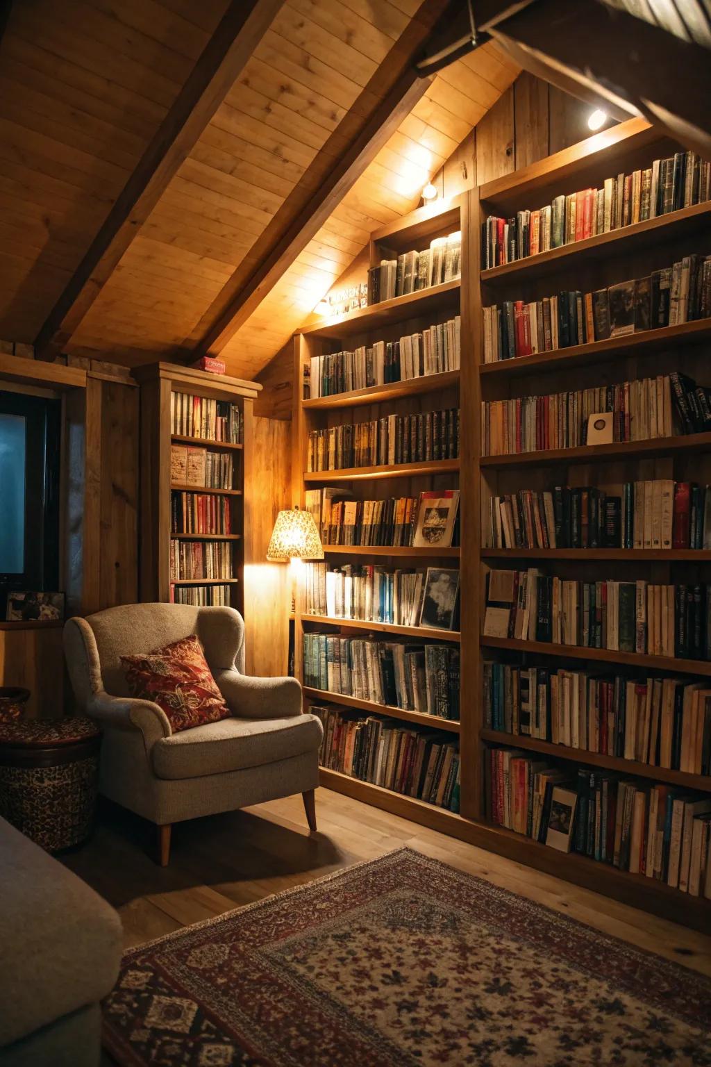 Illuminate your home library with warm lighting for a cozy reading experience.