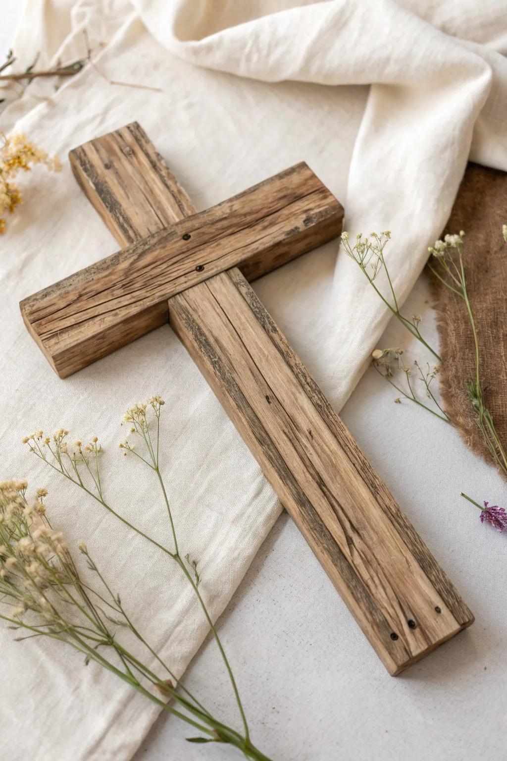 Embrace natural beauty with this rustic wooden cross, a perfect blend of simplicity and craftsmanship.