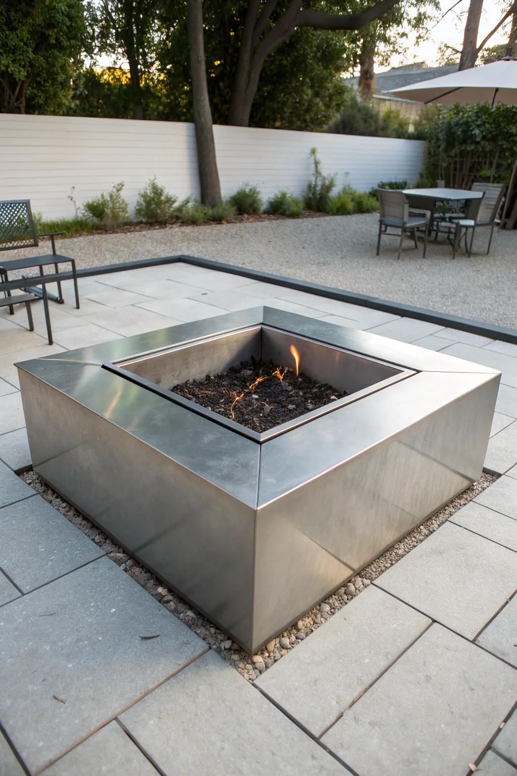 Transform your outdoor space with a modern geometric metal fire pit, where craftsmanship meets contemporary design.