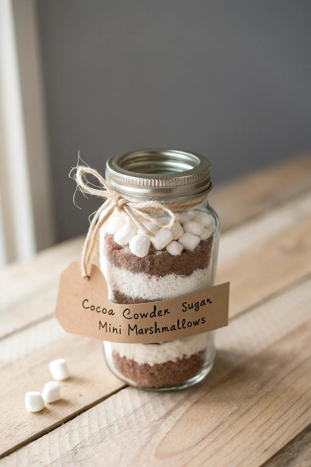 Elevate your gift-giving with this charming mason jar hot chocolate mix – a perfect blend of simplicity and style!