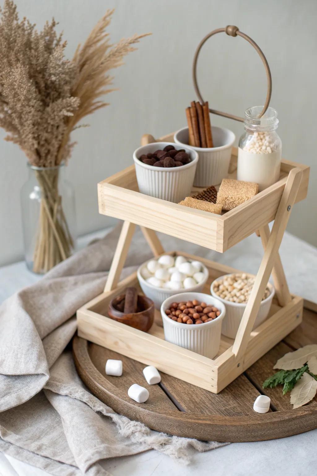 Elevate your hot chocolate experience with this charming tiered tray setup, perfect for a cozy and stylish gathering. ☕✨