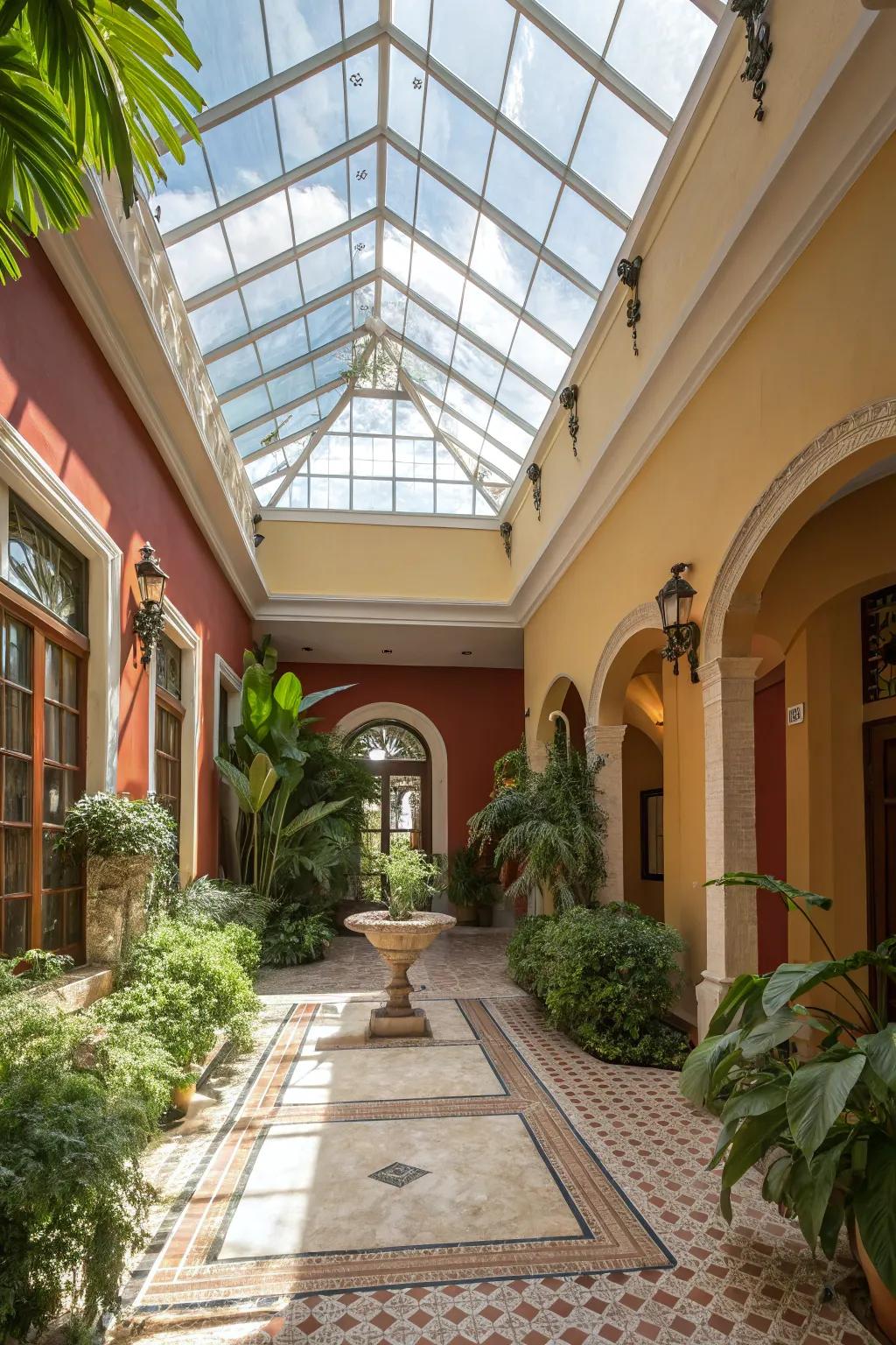 A home atrium that beautifully captures and disperses natural light.