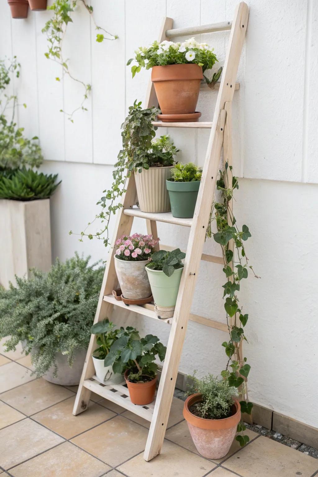 Elevate your garden with the elegance of a plant ladder—style meets nature in perfect harmony.