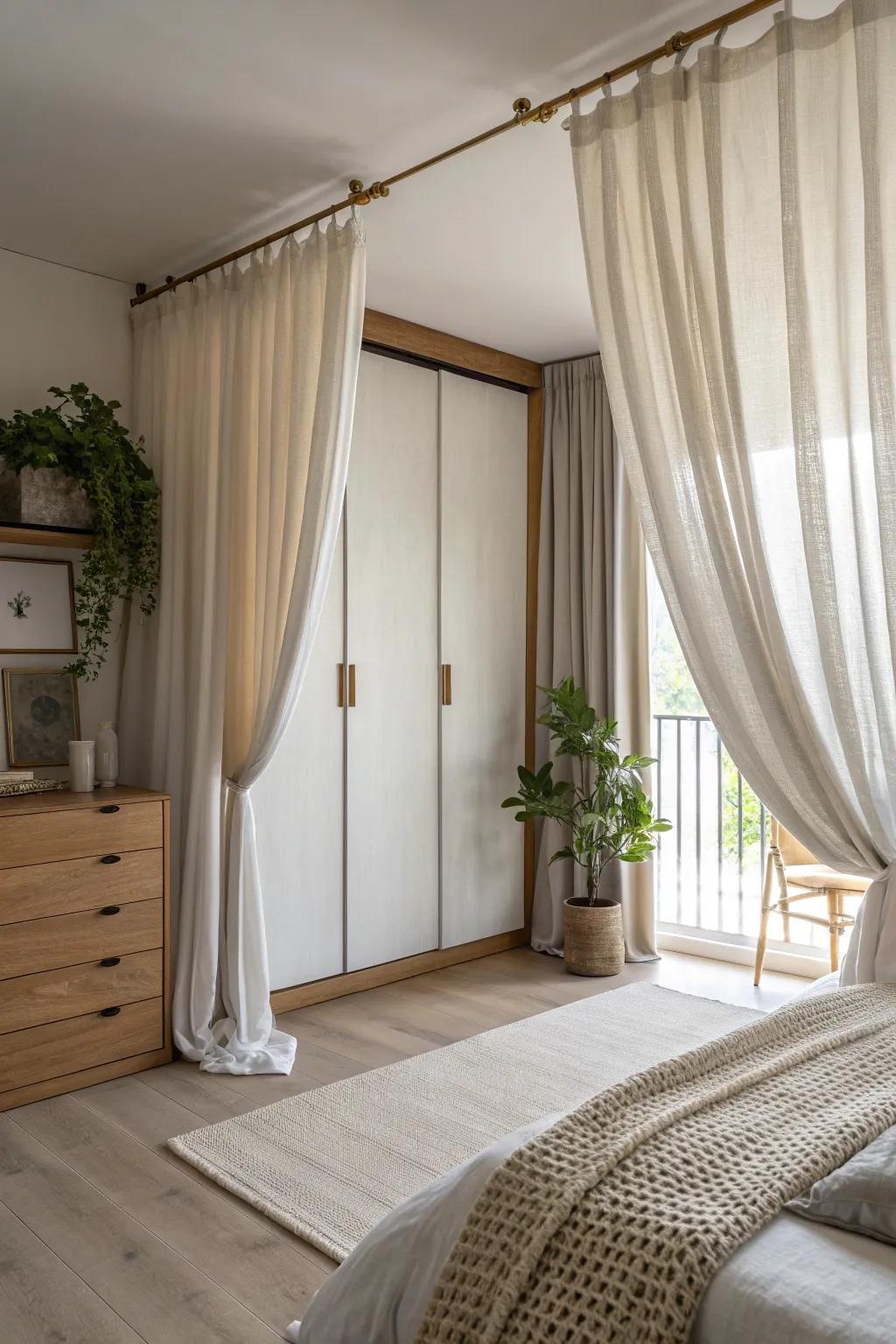 Transform your space with the effortless elegance of linen curtains for a chic closet cover-up.