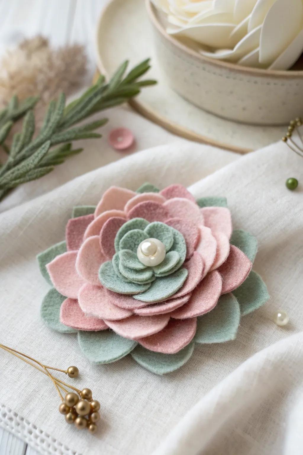 Elevate your style with this handmade felt flower brooch, where minimalist elegance meets artisanal beauty.