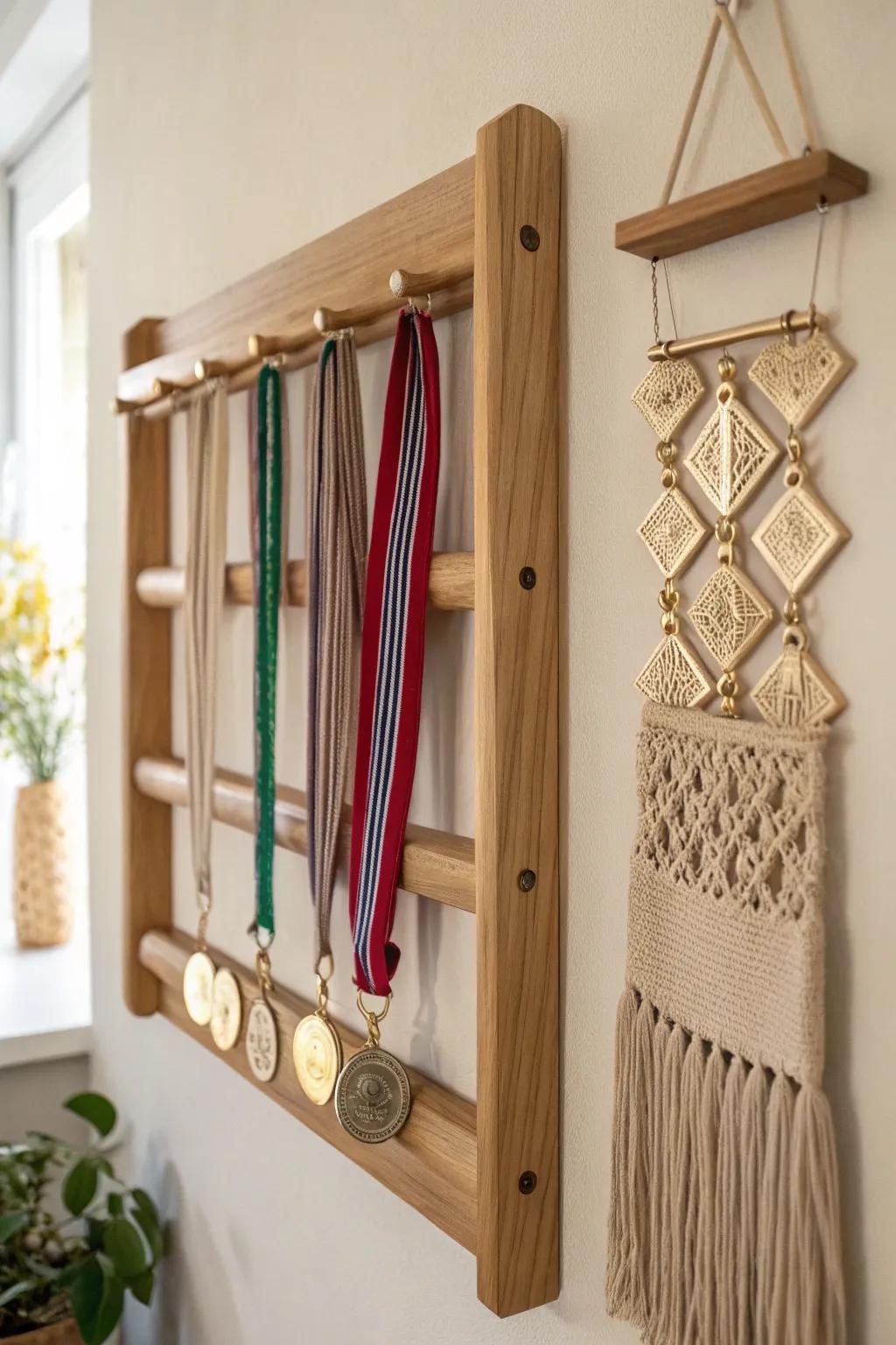 Celebrate your achievements in style with a minimalist wall-mounted rack. Perfect for showcasing your medals with a touch of Scandinavian elegance!