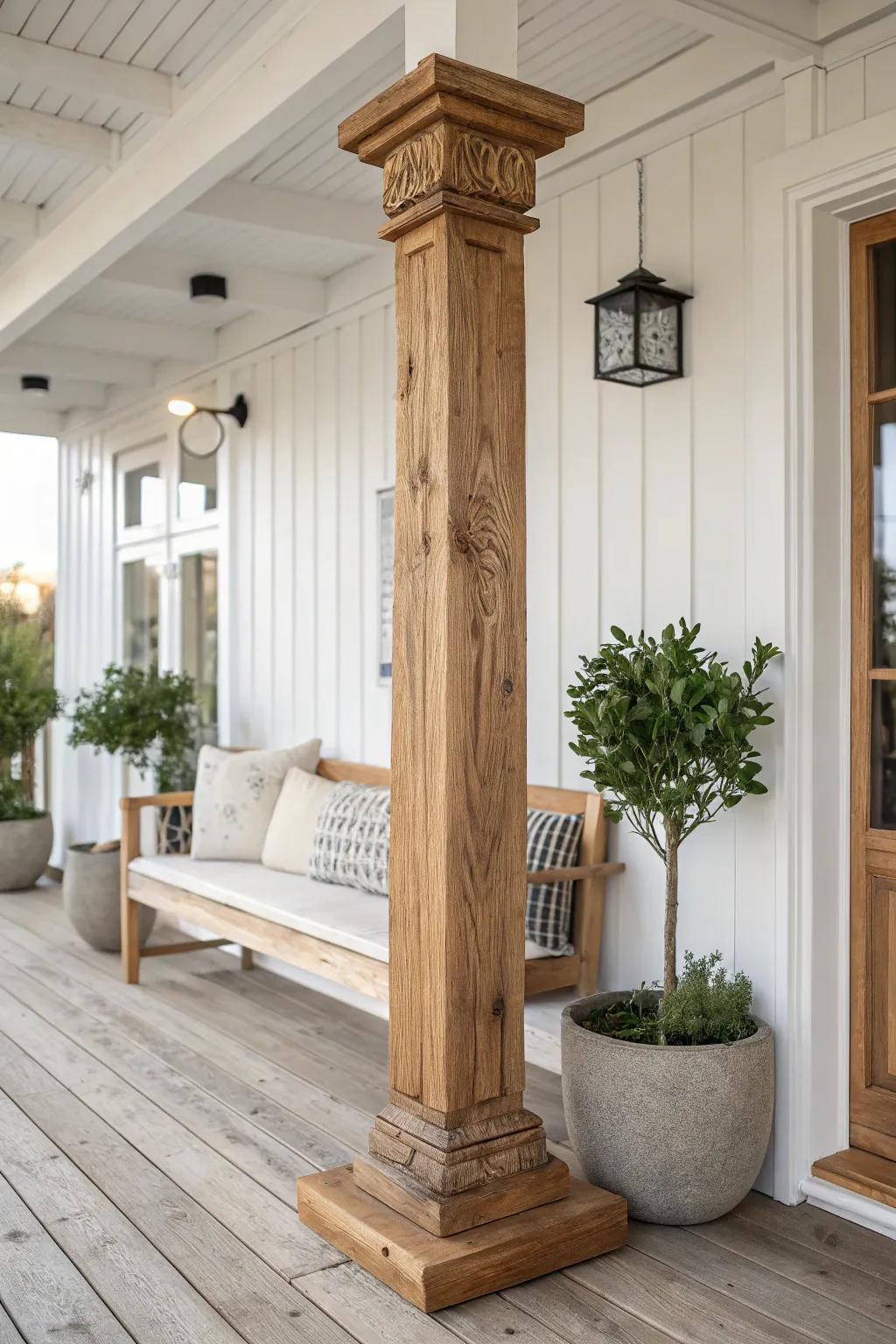 Transform your porch with timeless wooden columns for a warm, classic appeal.