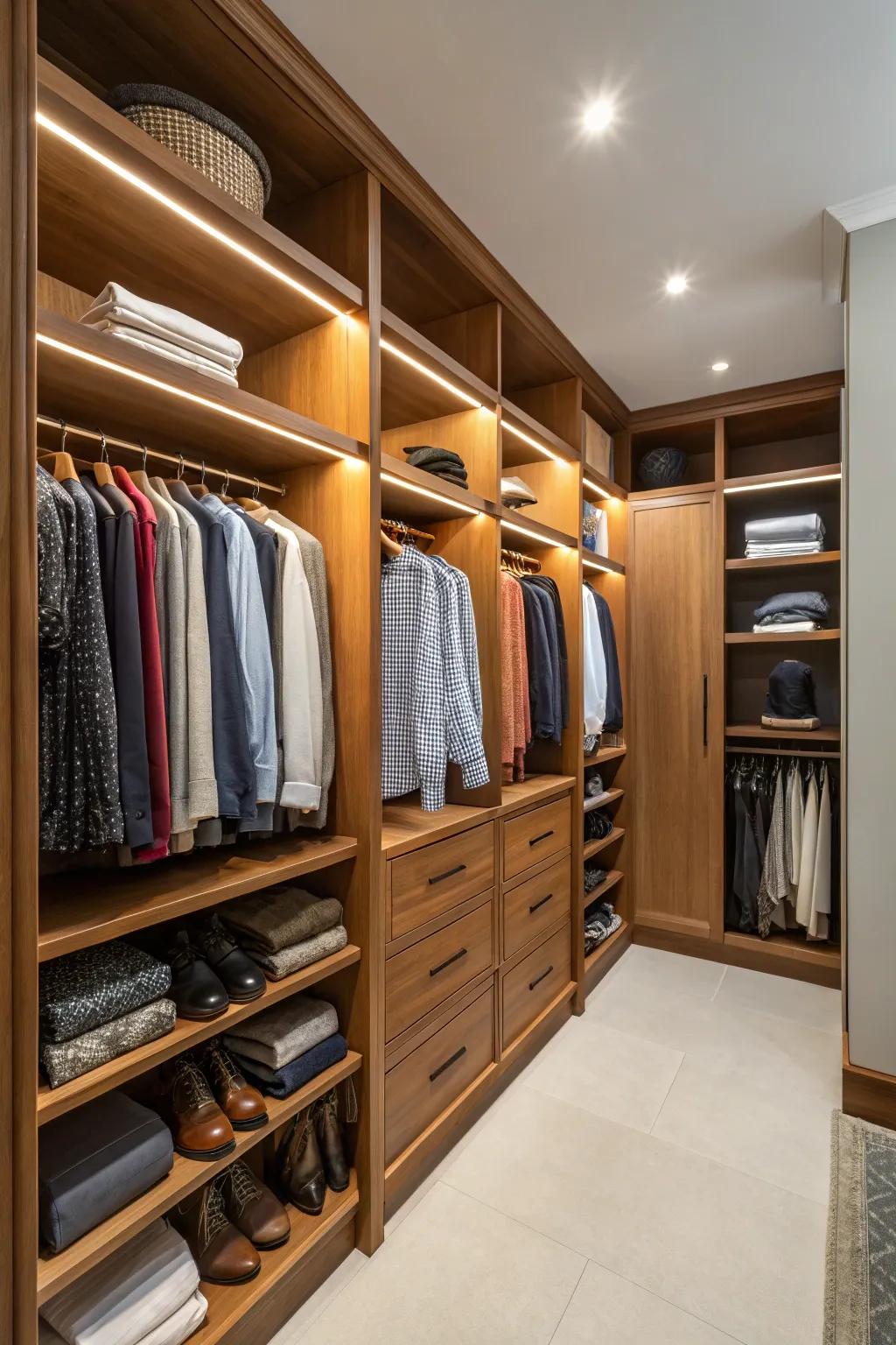 Custom shelving transforms deep closets into efficient, stylish spaces.