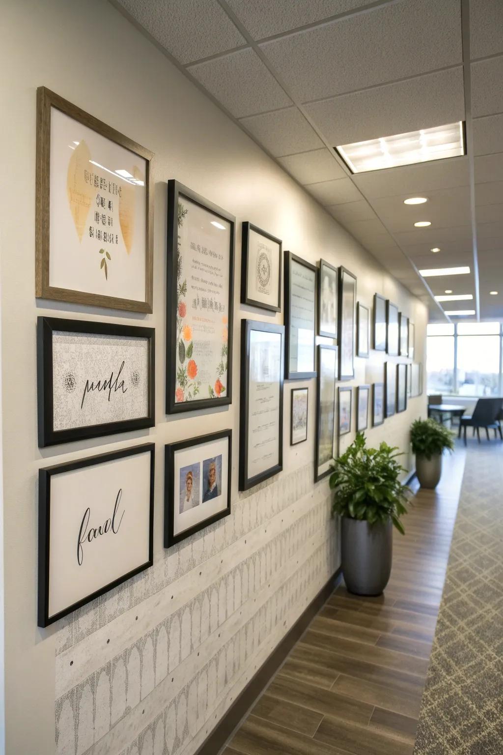 A wall of motivational quotes adds purpose to the workspace.