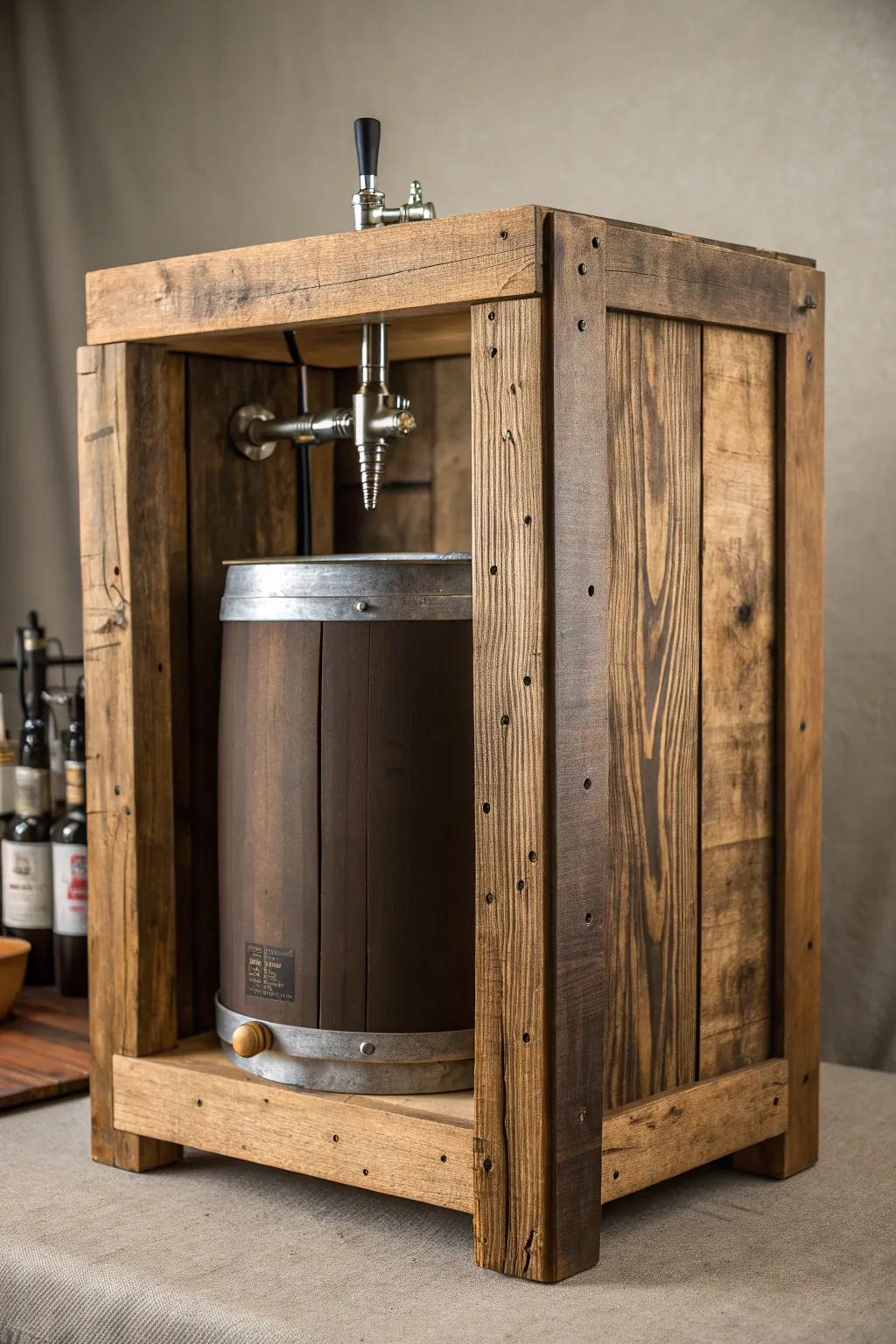 Transform your keezer with the timeless charm of rustic reclaimed wood.