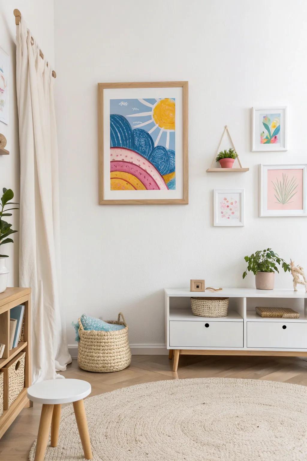 Transform your child's masterpiece into a gallery-worthy display with natural frames and a touch of minimalist elegance.