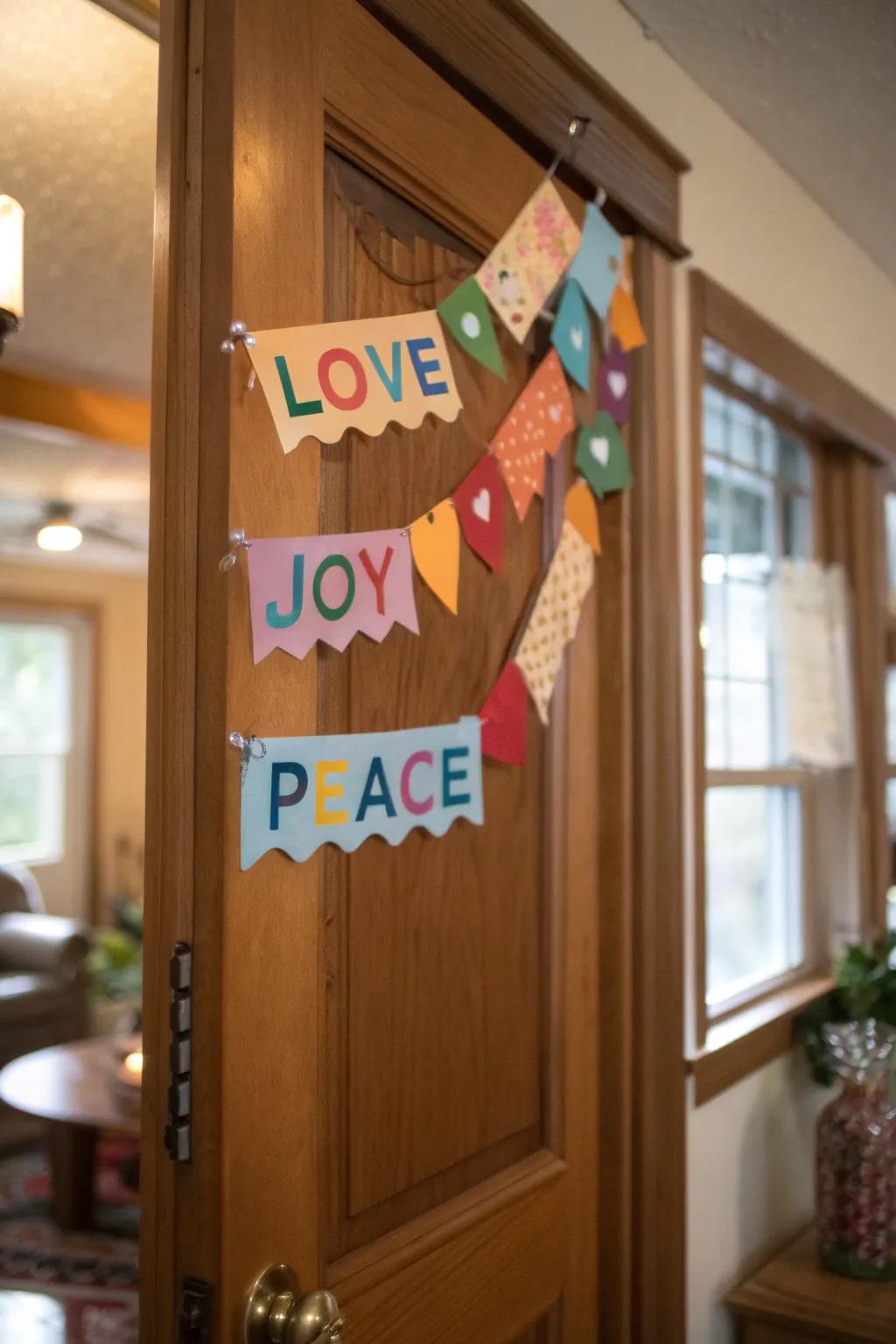 A cheerful garland with kind words adds a splash of positivity.