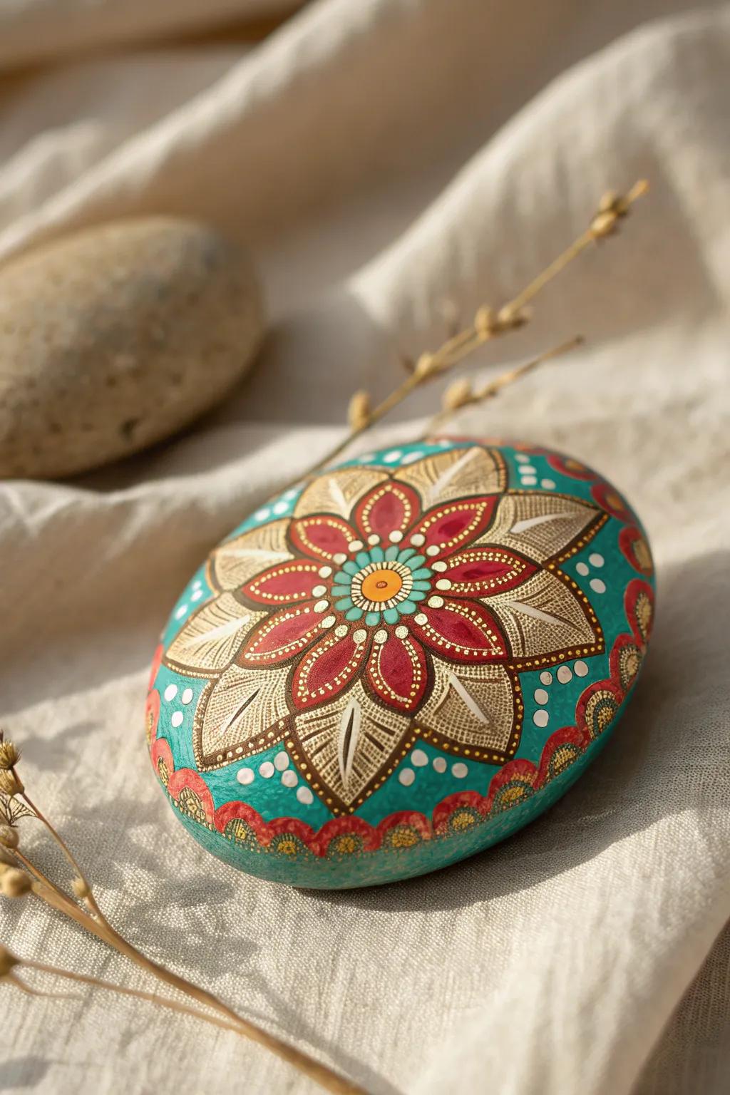 Discover the beauty of mandalas in rock art that brings color and calmness to your space.