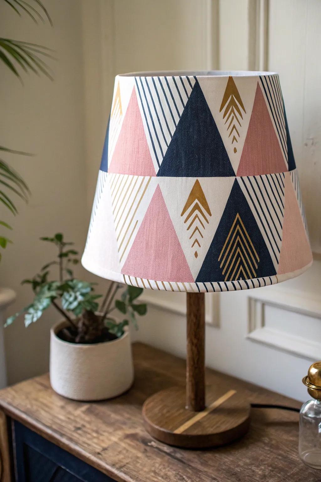 Transform your space with bold geometric elegance: a modern twist on lamp artistry.