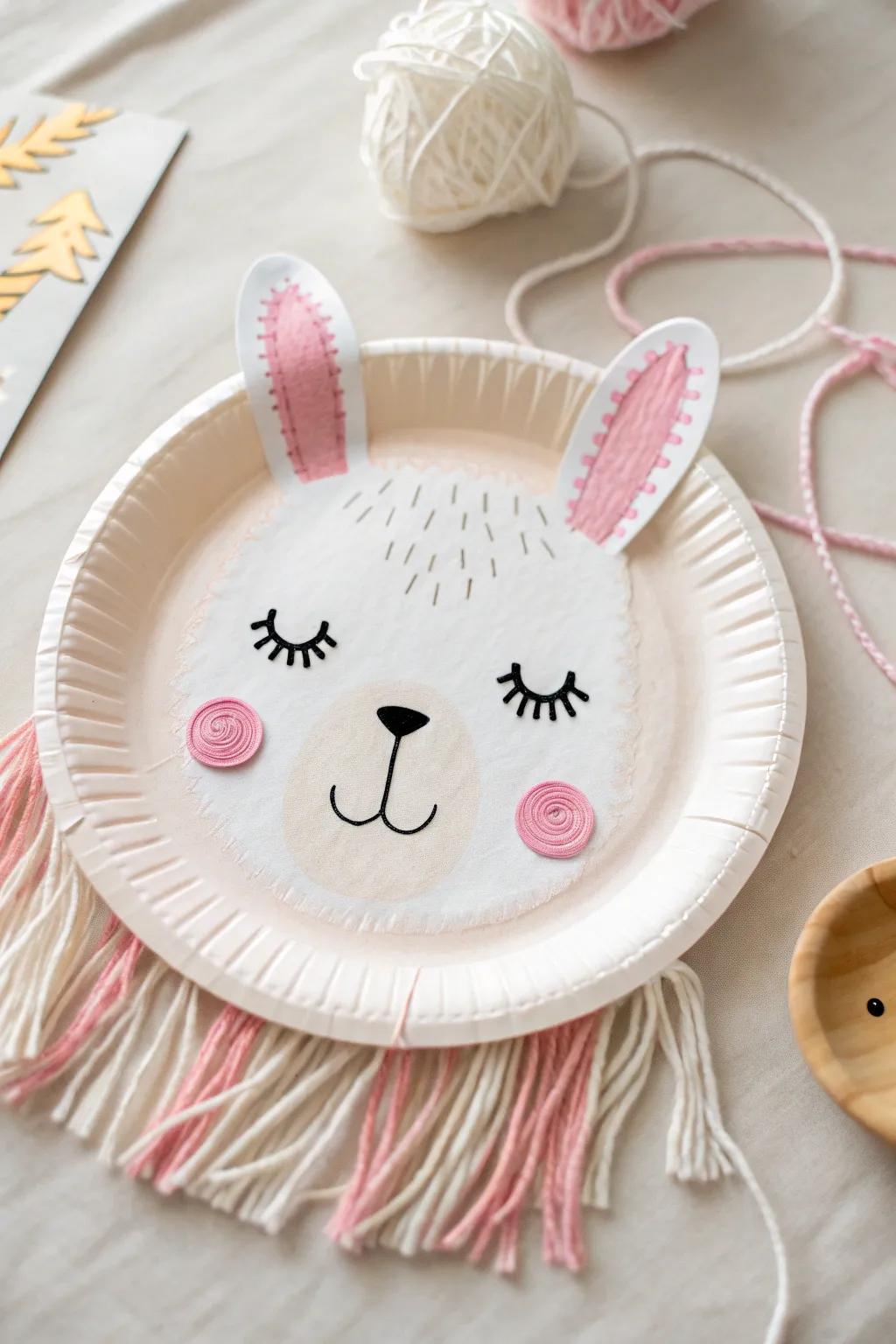 Transform a simple paper plate into a charming llama face, where Scandinavian minimalism meets Boho charm.