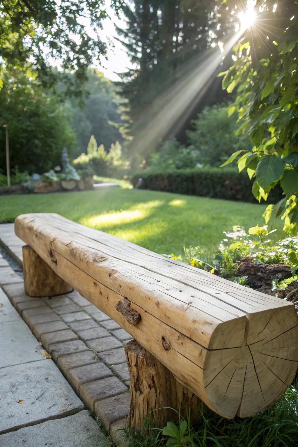 Embrace simplicity: A handcrafted log bench that harmonizes with nature.