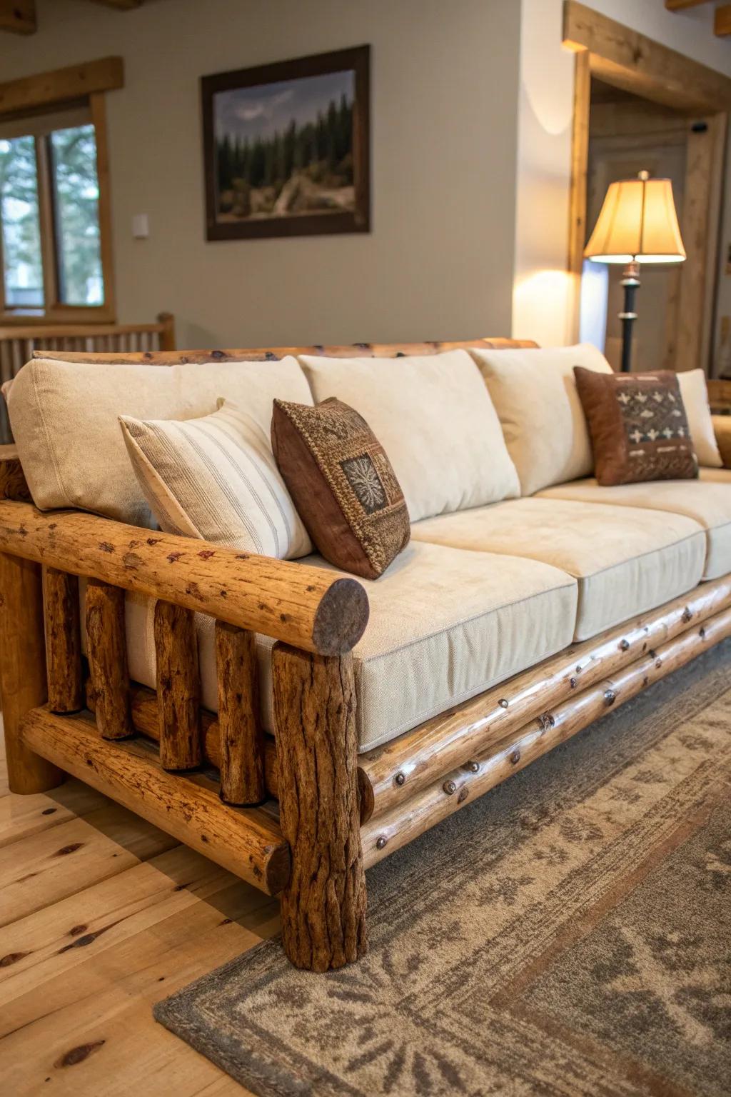 Elevate your living space with the timeless charm of a handcrafted log sofa.