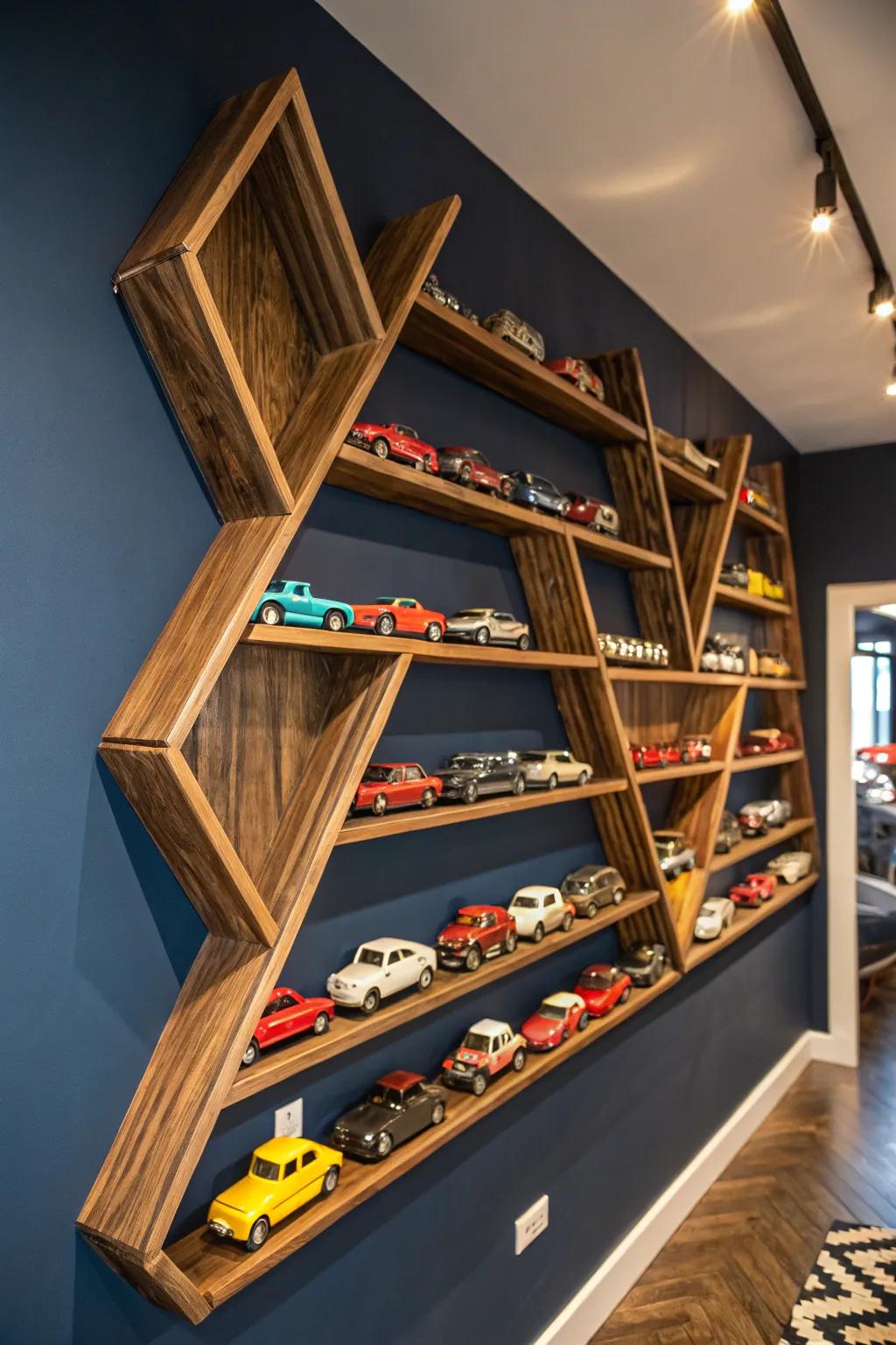 Transform your wall into a masterpiece with this zigzag shelving for your matchbox car collection.