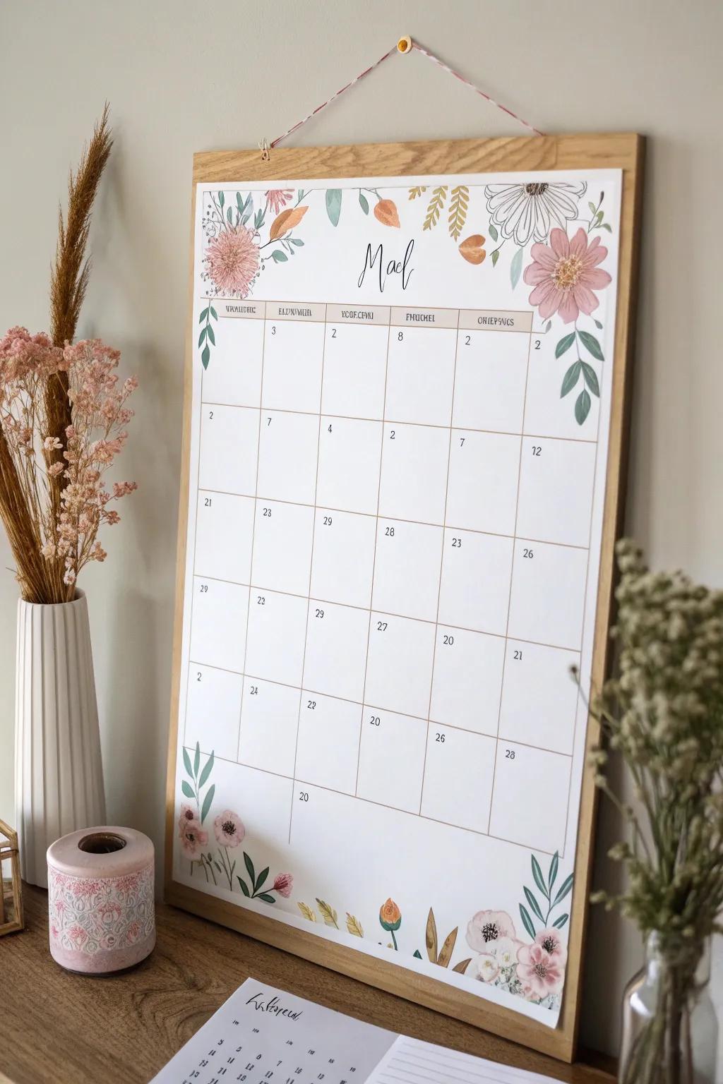 Embrace the charm of spring with blooming borders on your calendar.