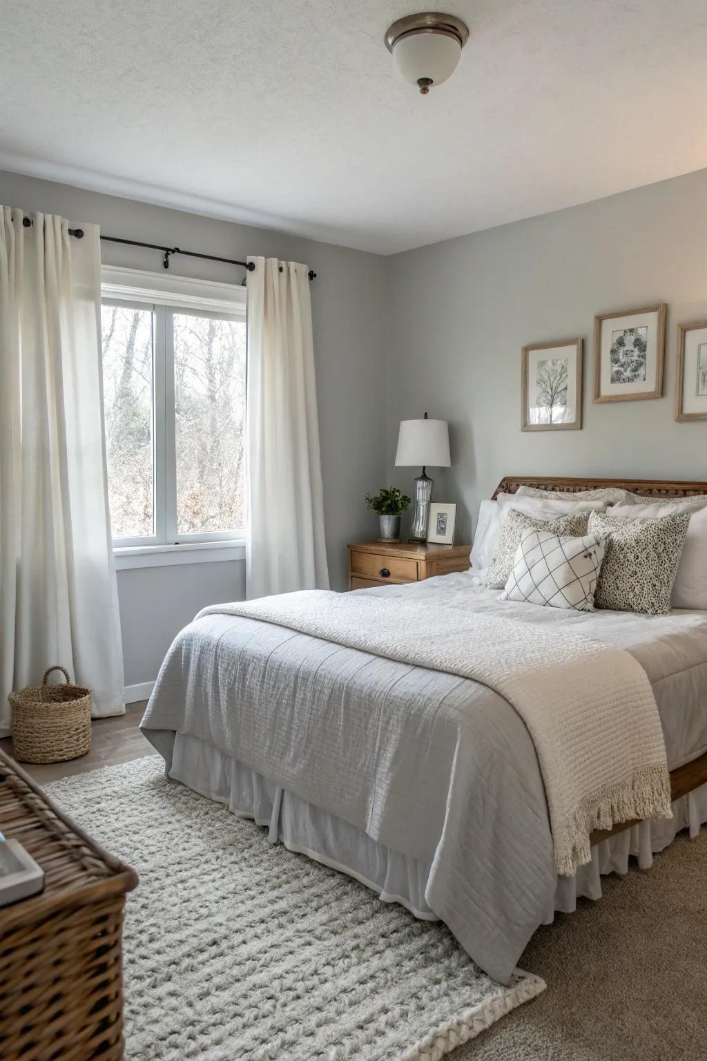 Neutral tones create a calming atmosphere in this guest bedroom.