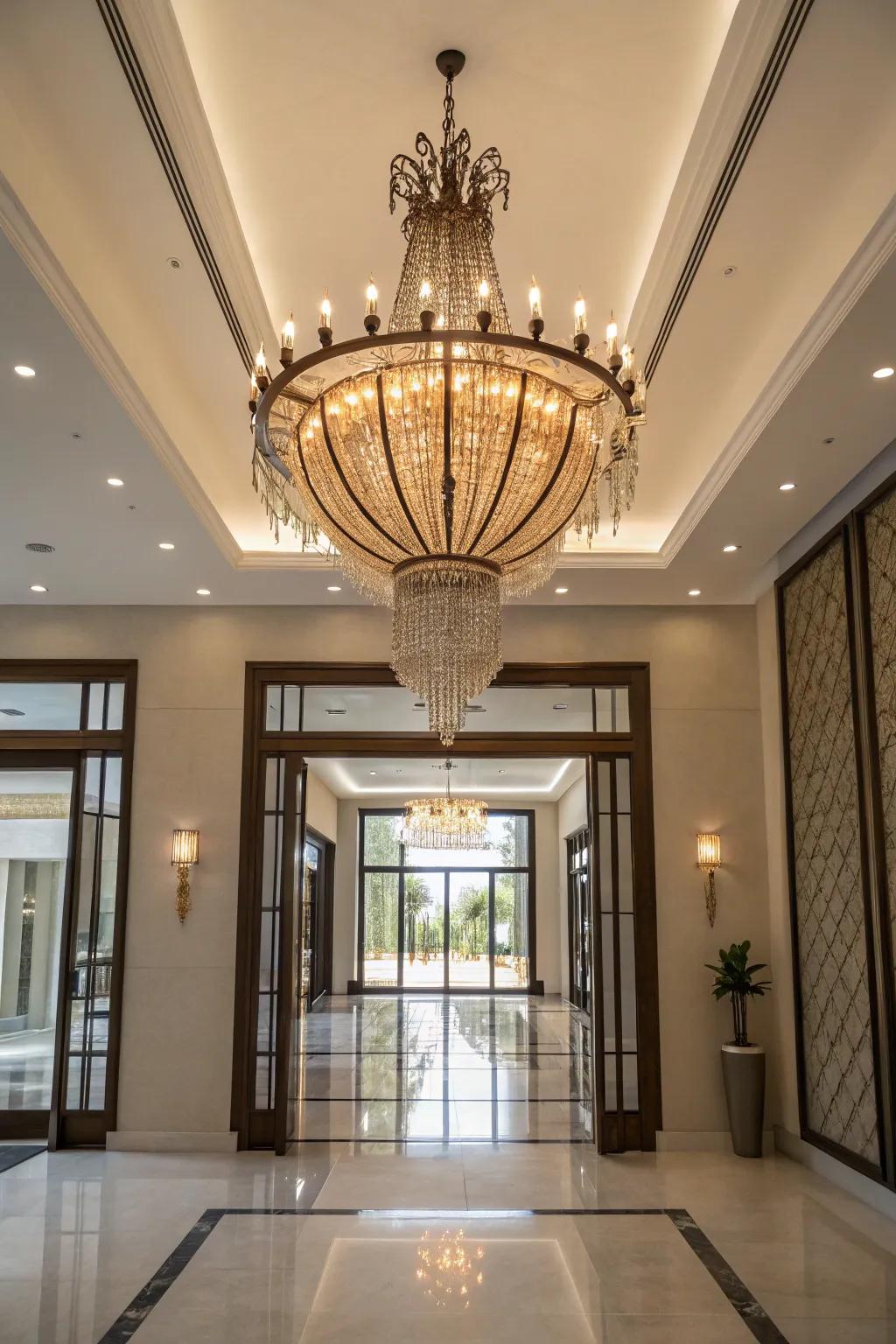 A statement chandelier elevating the elegance of a modern entryway