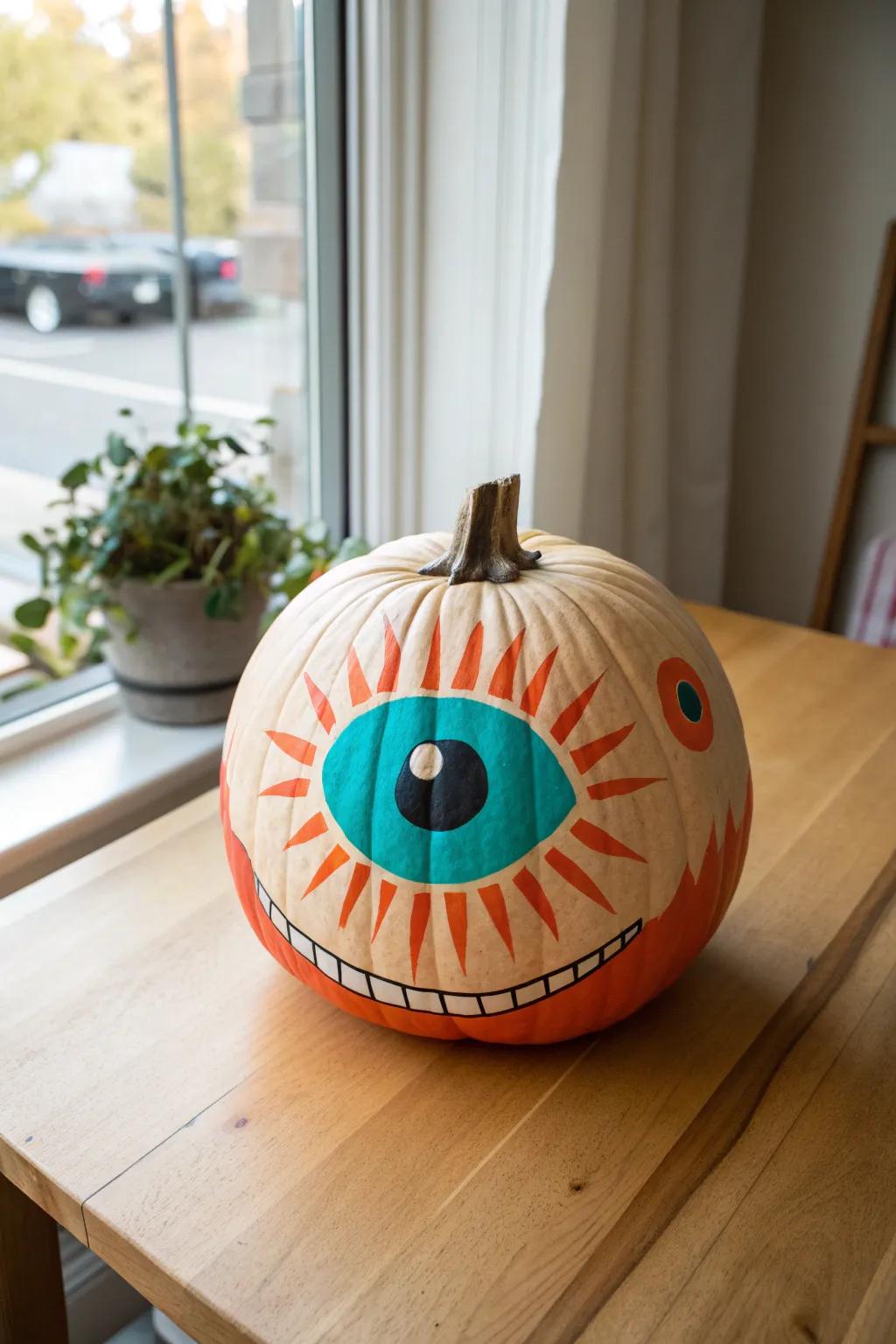 Embrace the playful spirit of the season with a Silly Cyclops pumpkin—where vibrant colors and minimalist design meet!