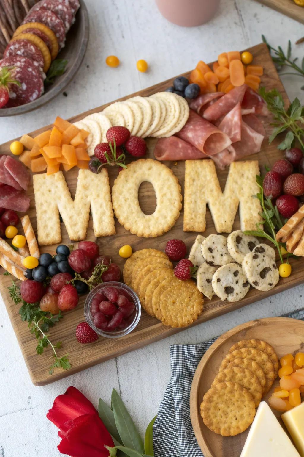 Add a personal touch by spelling out 'MOM' with your favorite snacks.