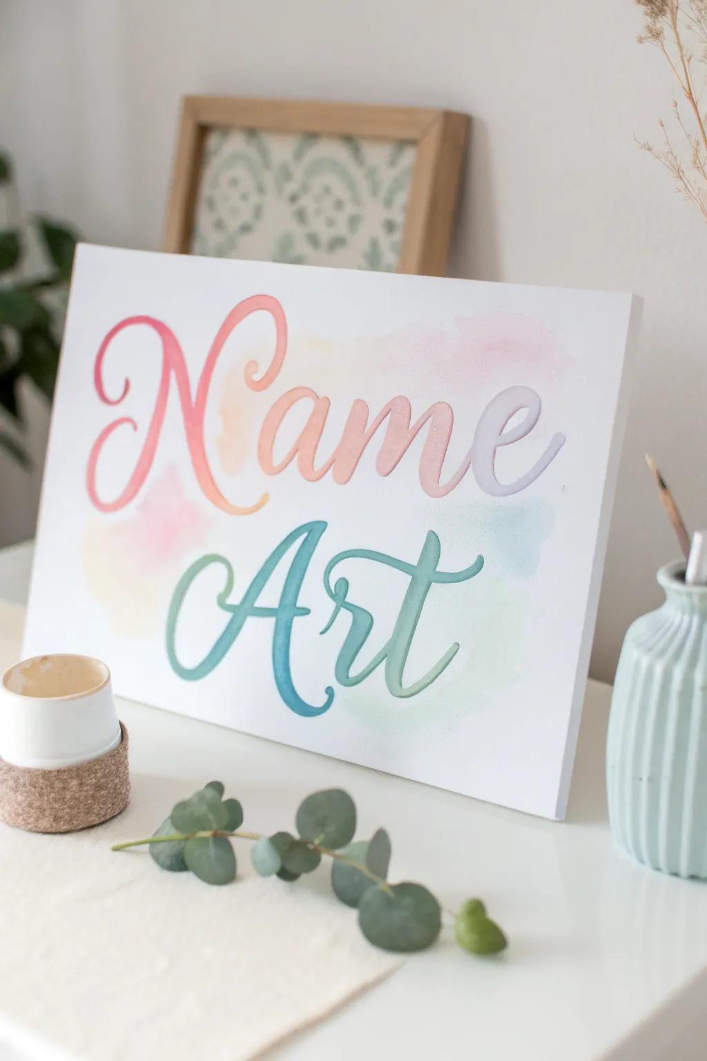 Transform your name into a watercolor masterpiece, where simplicity meets artistic flair.