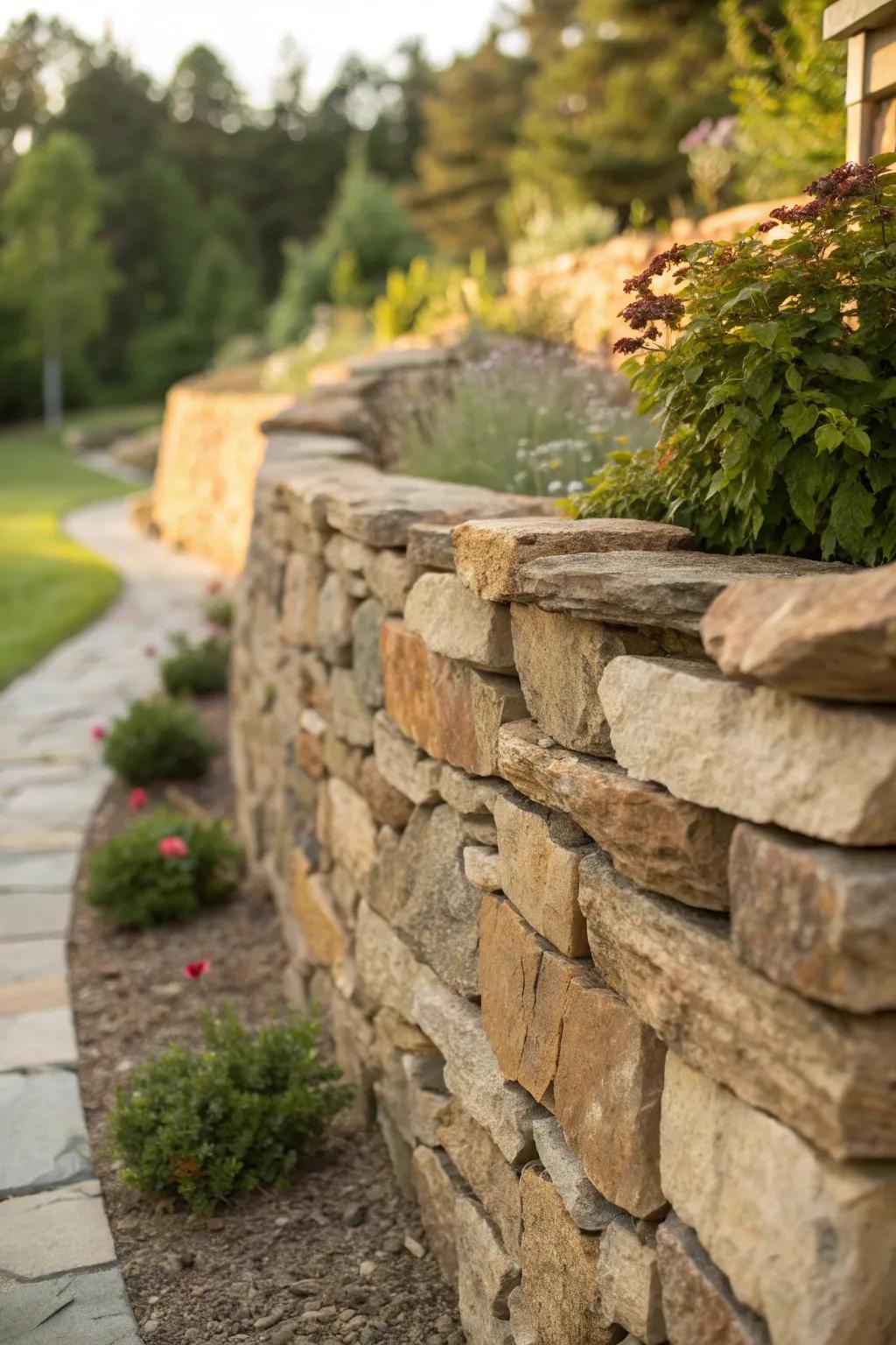 Discover the timeless elegance of dry-stacked stone walls in your garden.