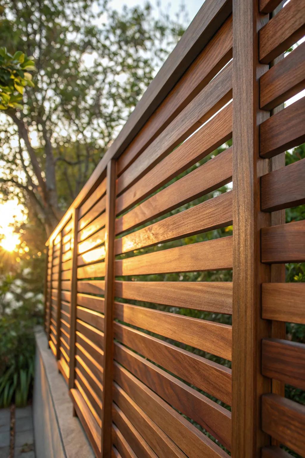 Embrace nature's elegance with handcrafted wooden slat screens, perfect for a serene outdoor retreat.