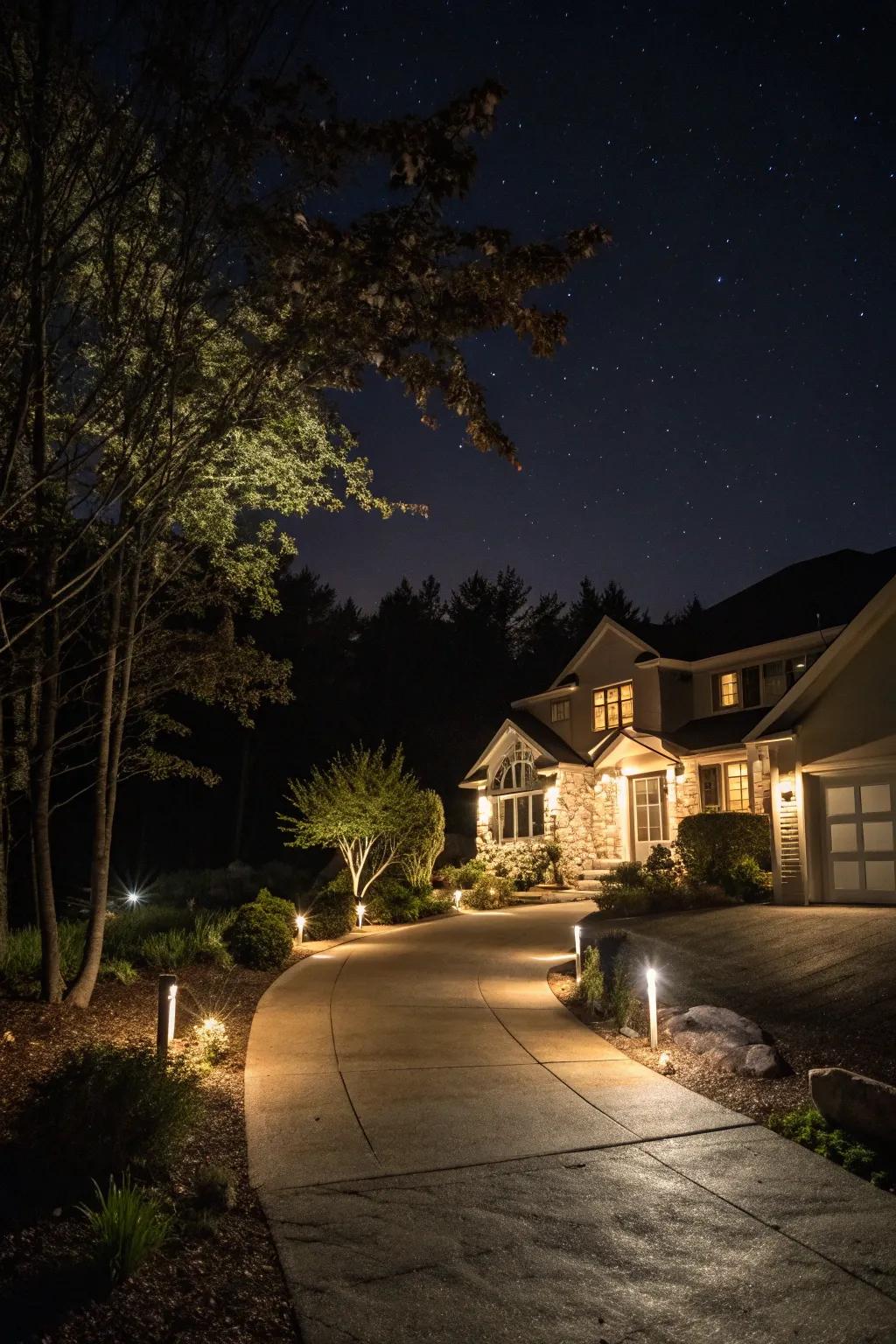 A well-lit driveway provides both safety and a warm welcome.