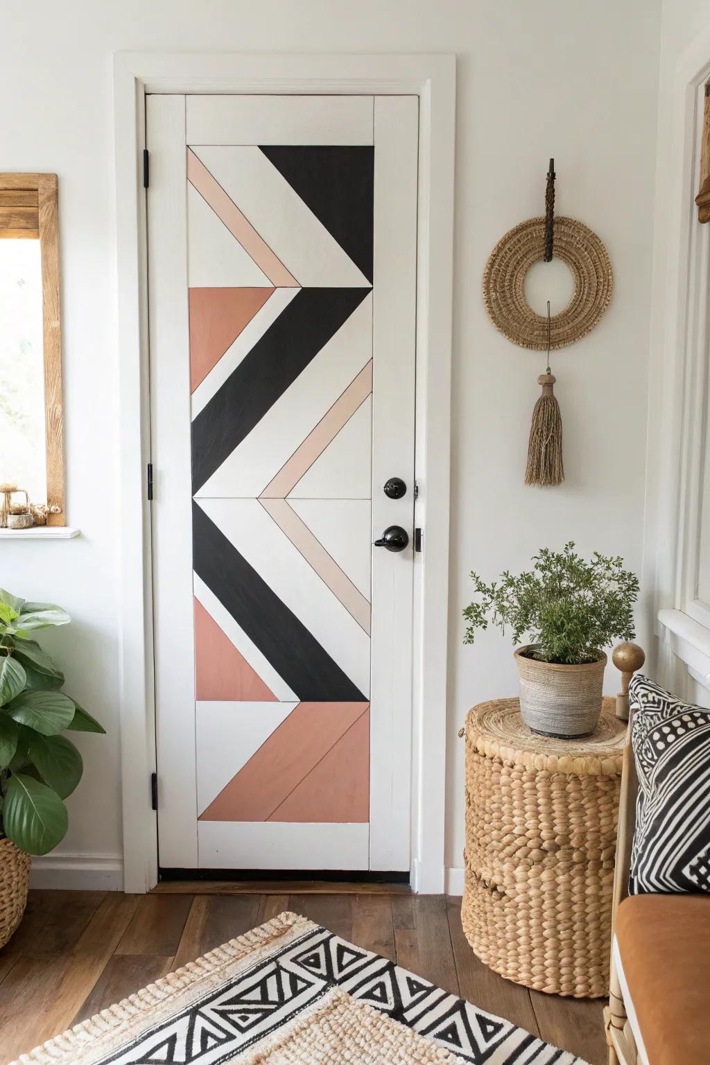 Transform your space with a touch of modern artistry—bold geometric patterns for a stunning door makeover.