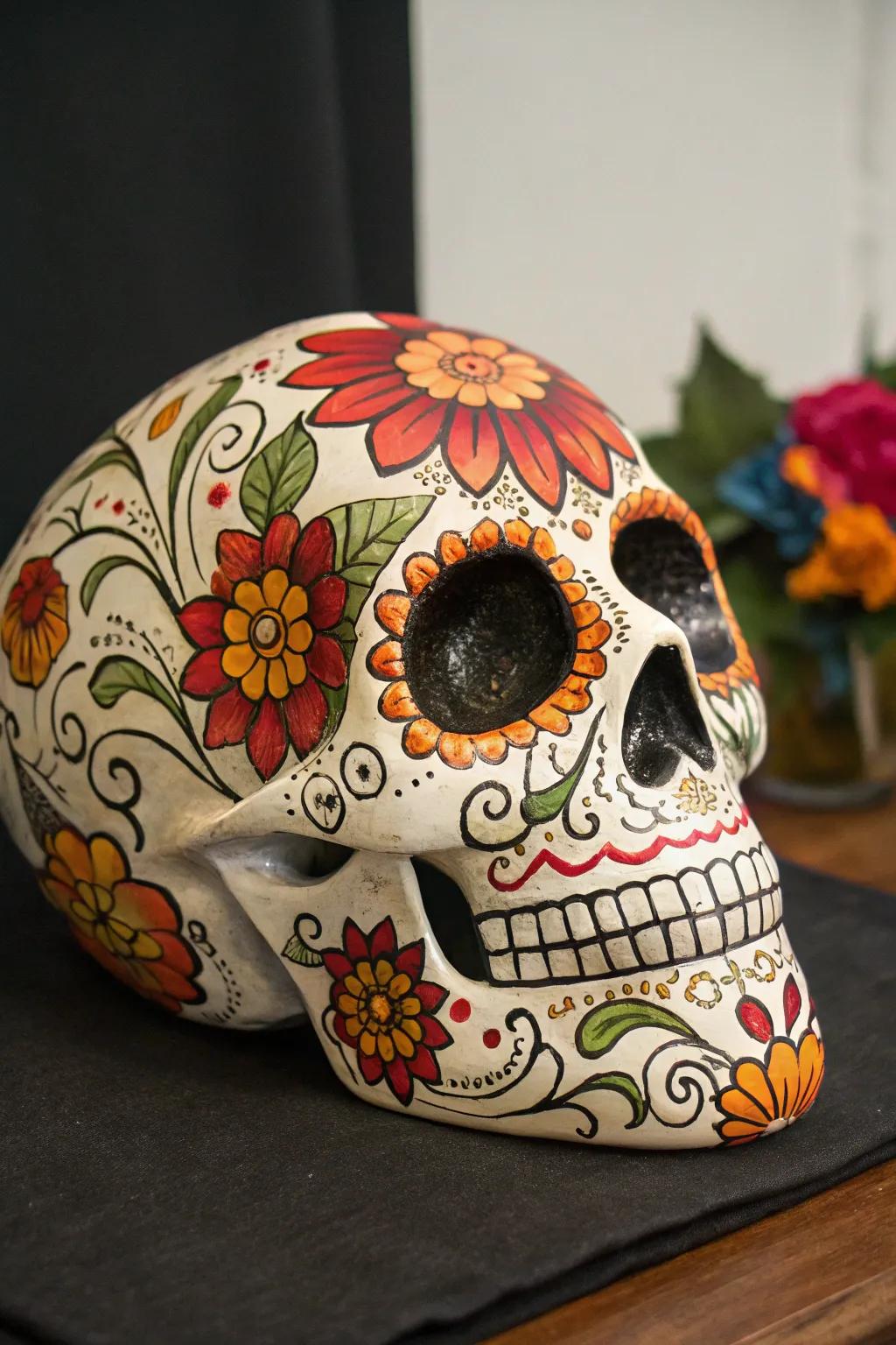 Celebrate the spirit of Día de los Muertos with a masterpiece of vivid colors and intricate craftsmanship.