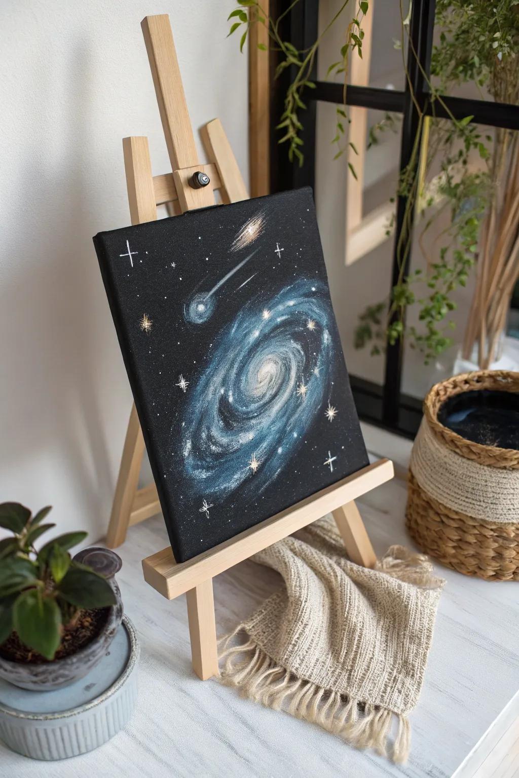 Dive into the cosmic wonders with a minimalist touch on a black canvas. ✨ #ScandiBohoArt