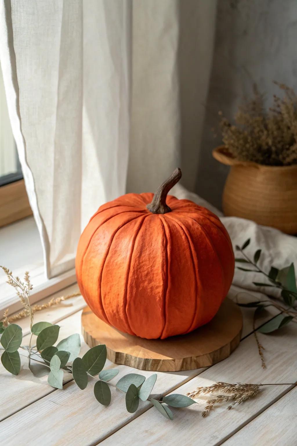 Embrace timeless autumn charm with this classic orange paper mache pumpkin.