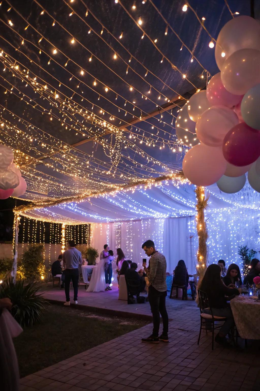 Fairy lights can transform any ceiling into a starlit sky.