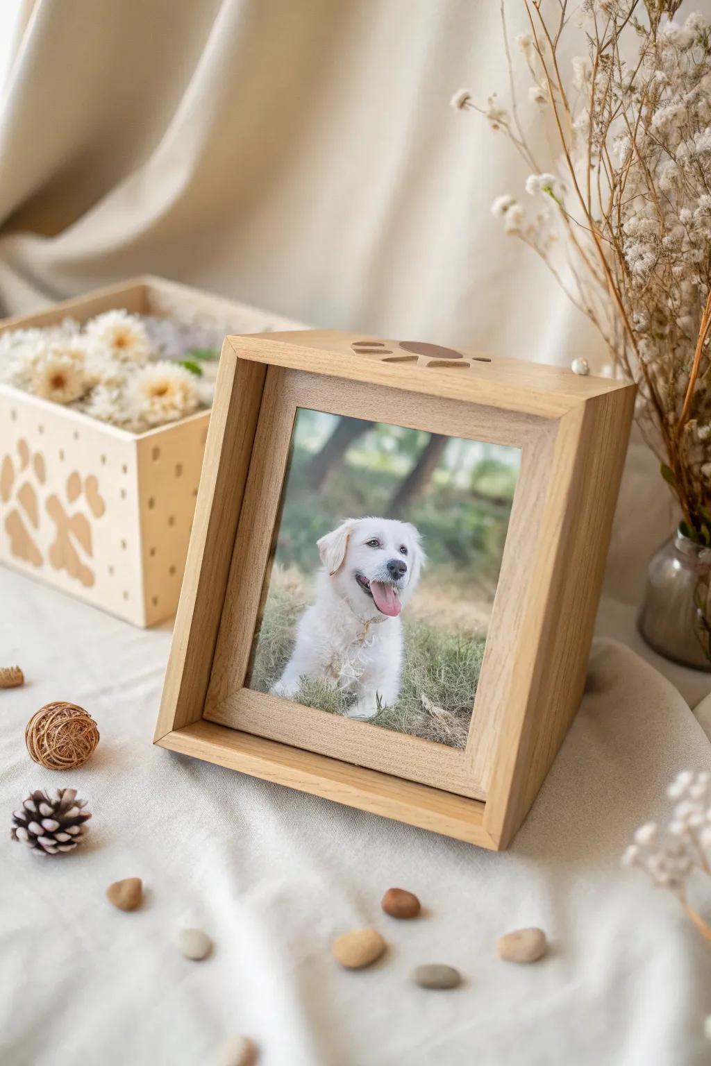 Capture the warmth of memories with a beautifully crafted pet shadow box centerpiece.