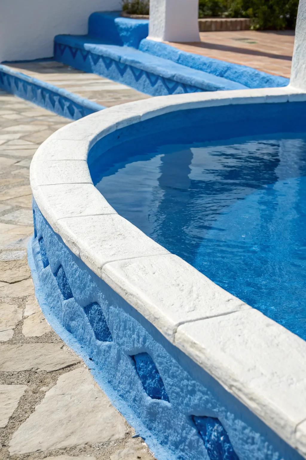 Dive into serenity with bold blue pool coping that echoes the ocean's allure.