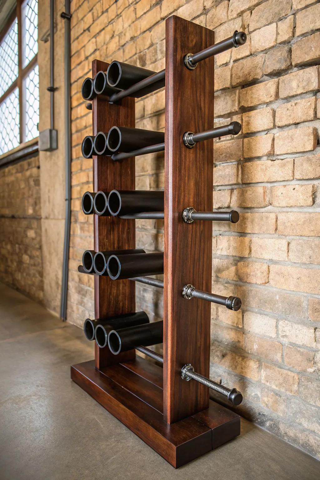 Elevate your workshop with a stunning vertical pipe rack—where functionality meets craftsmanship.