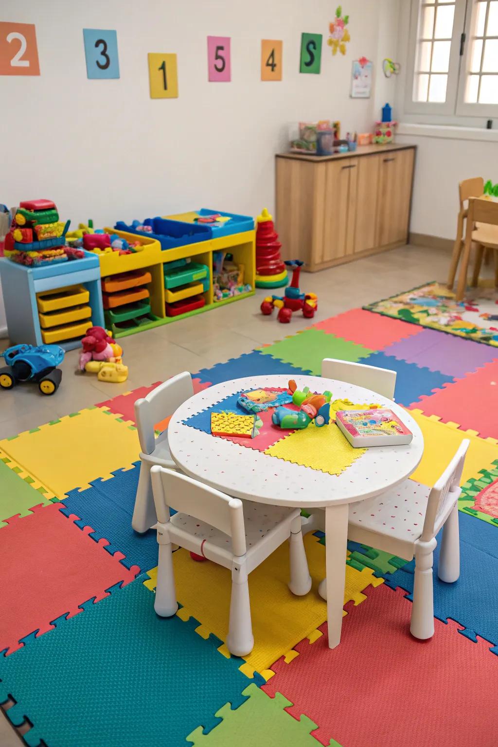 Soft foam mats create a safe and playful environment.