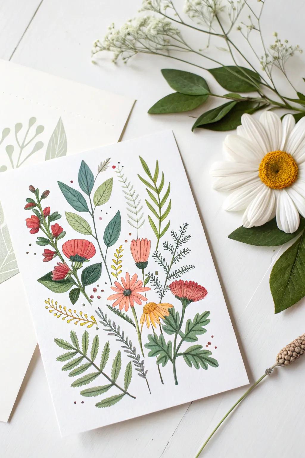 Embrace the serene beauty of nature with this blooming botanical postcard design.