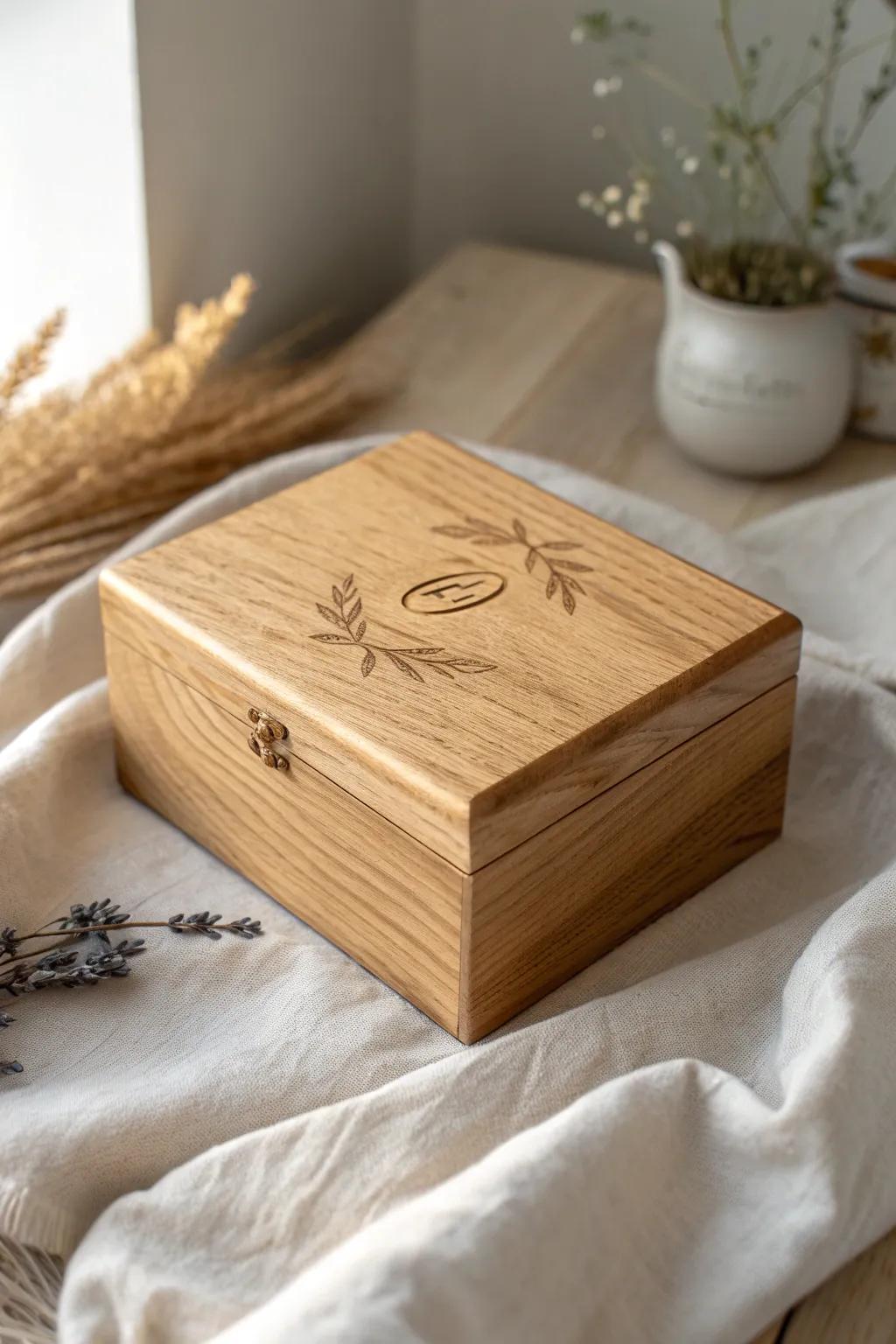 Embrace the beauty of simplicity with this engraved wooden keepsake box, a perfect vessel for your cherished prayers.
