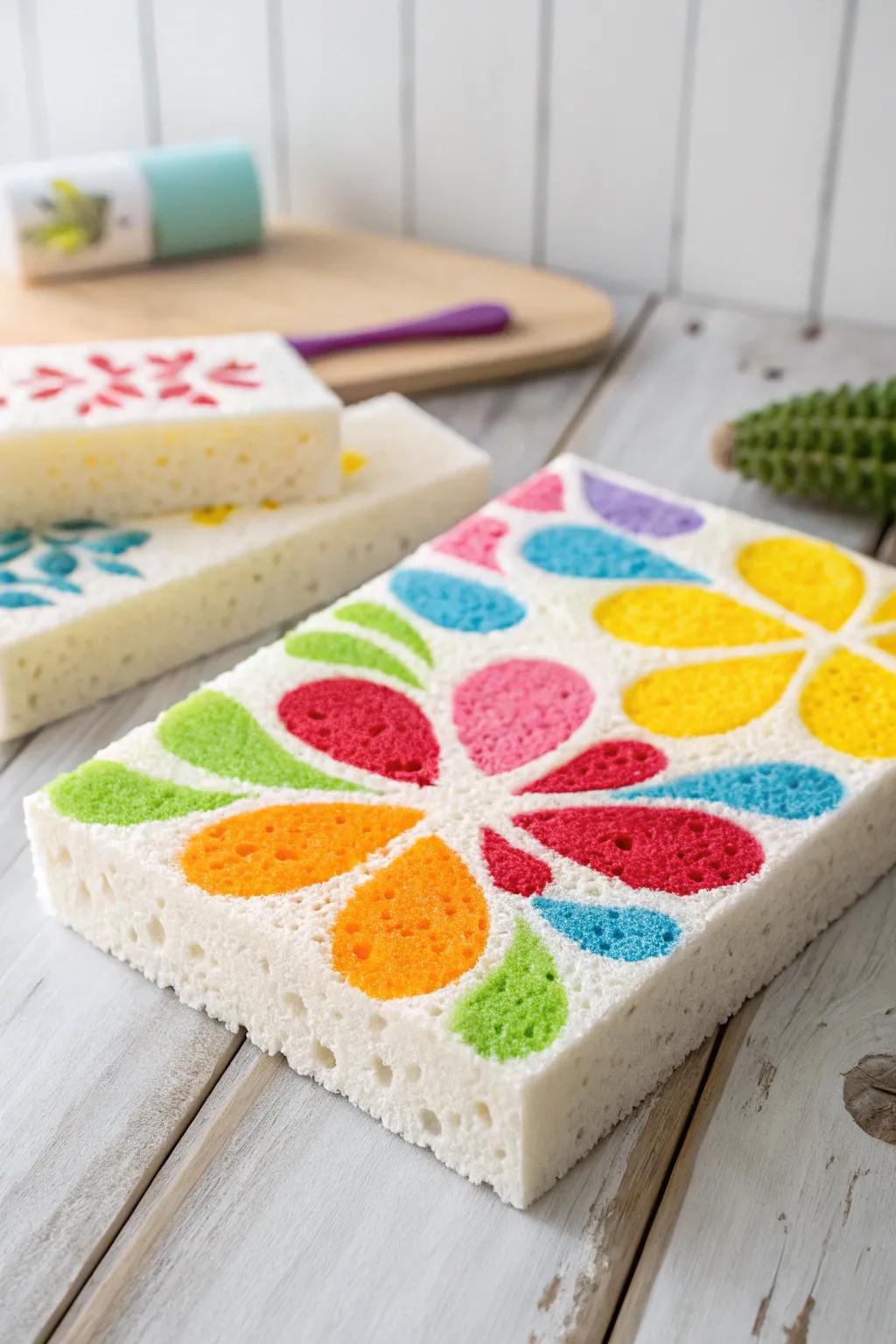 Unleash creativity with colorful sponge art – where simplicity meets vibrant expression.