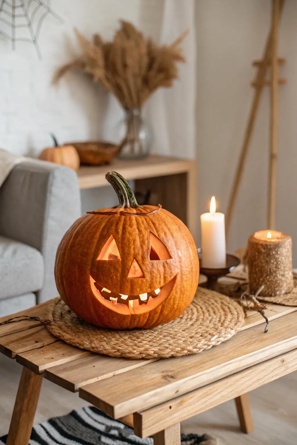 Embrace the nostalgia of Halloweens past with a classic Jack-o'-Lantern, where simplicity meets timeless tradition.