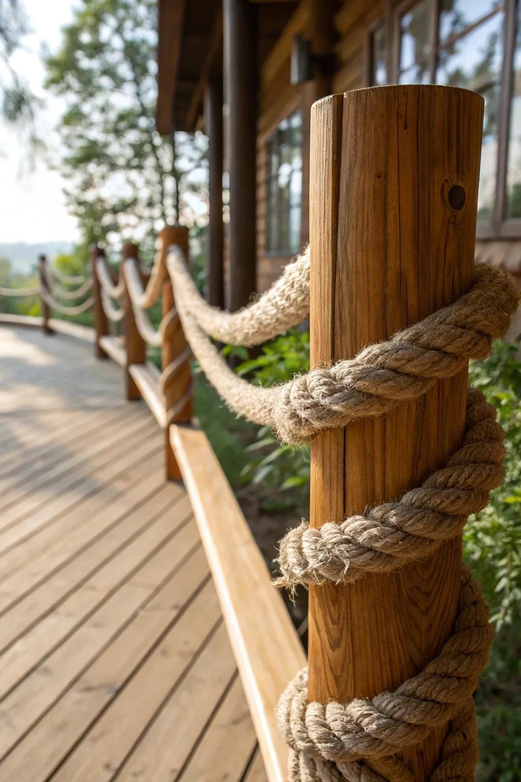 Elevate your deck with the timeless charm of handcrafted rope railings.
