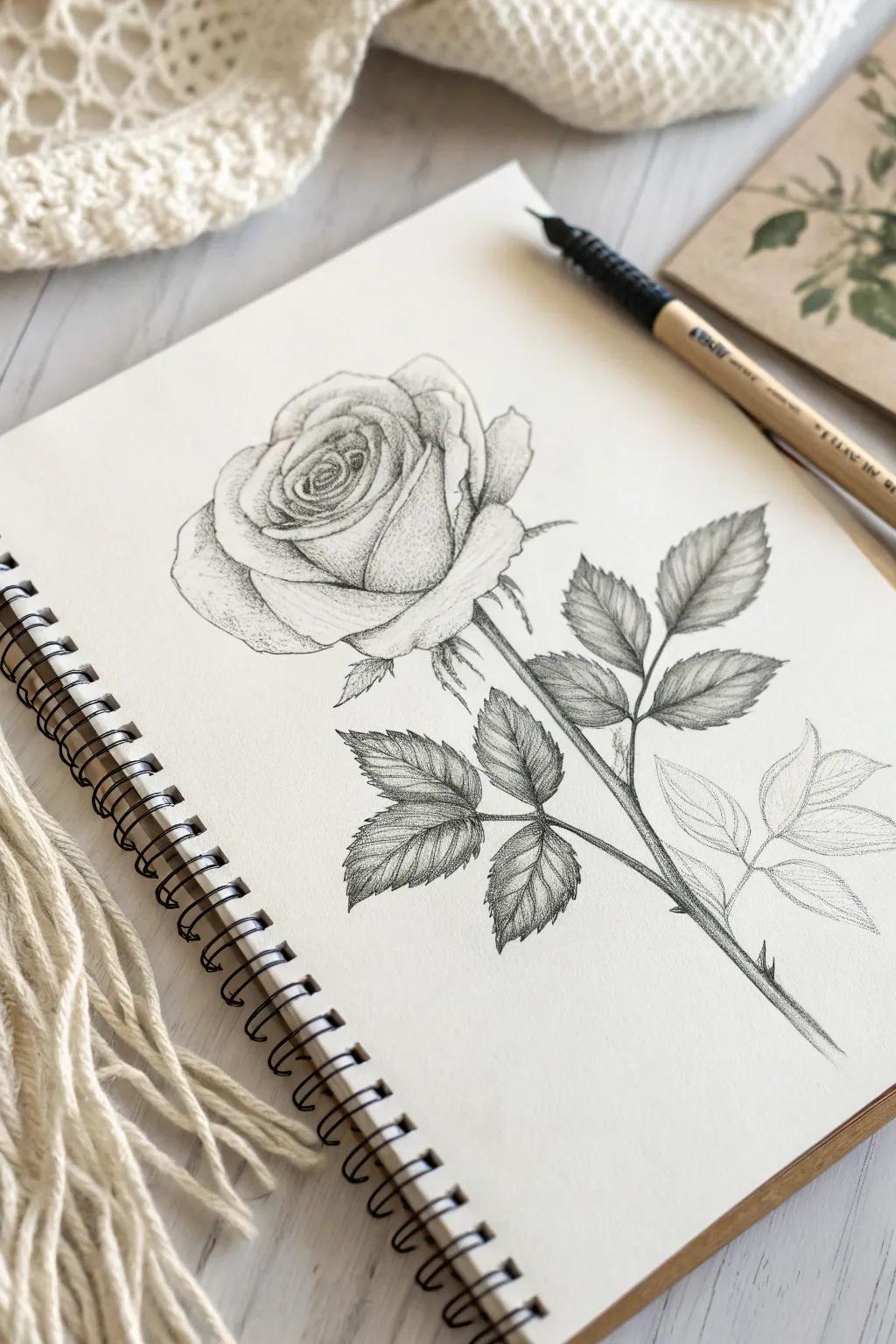 Discover the elegance in simplicity with this detailed rose sketch, perfect for adding a touch of natural beauty to your minimalist decor.