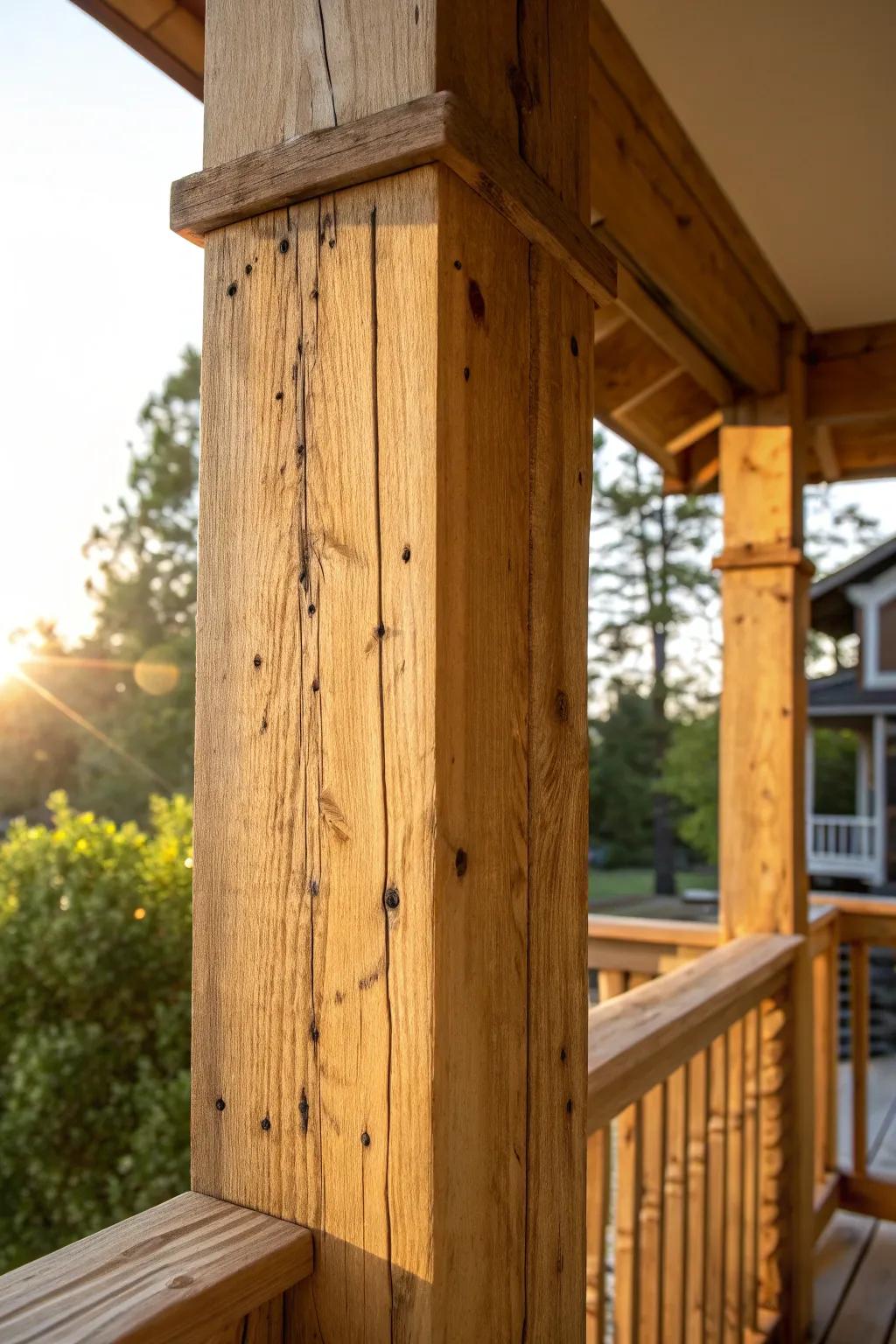 Embrace the rustic elegance of rough cedar for a porch that seamlessly blends with nature.