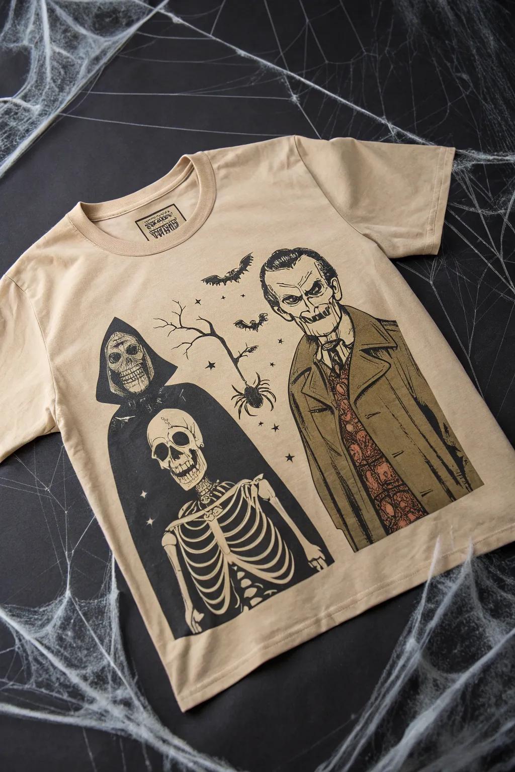 A vintage-style shirt featuring classic horror characters, perfect for film lovers.